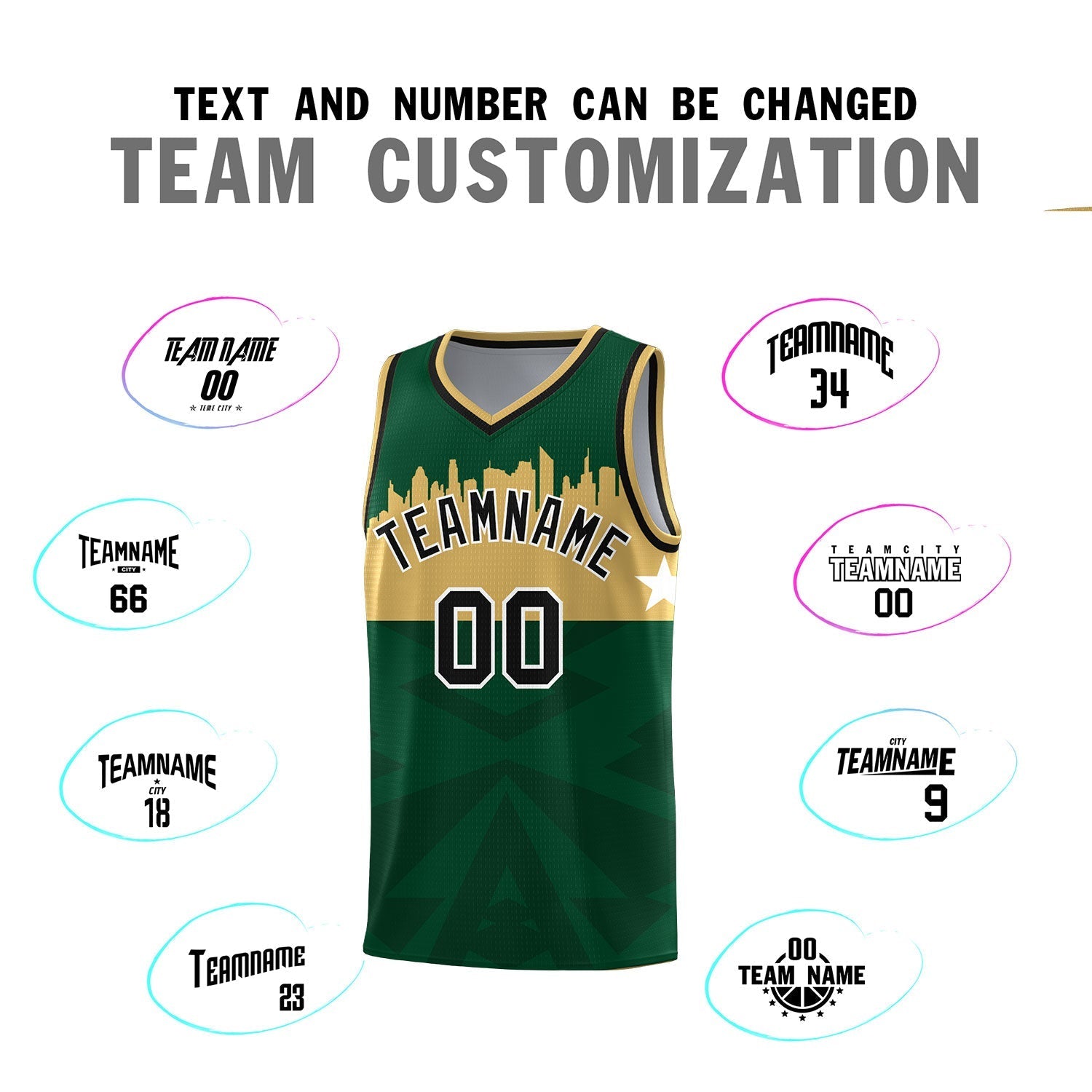 Custom Green Personalized City Silhouette Pattern Sports Uniform Basketball Jersey|KXKSHOP