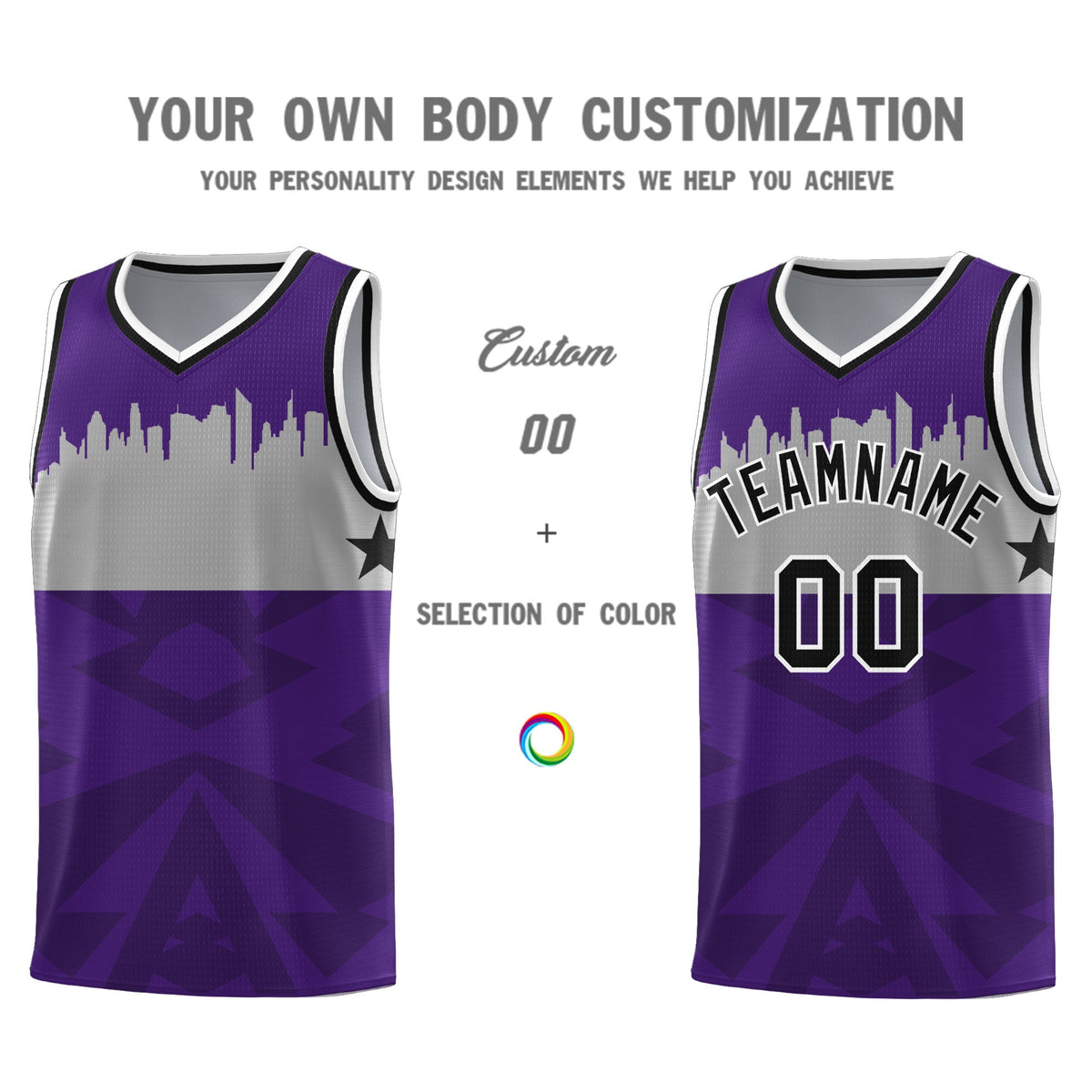 Custom Purple Personalized City Silhouette Pattern Sports Uniform Basketball Jersey|KXKSHOP