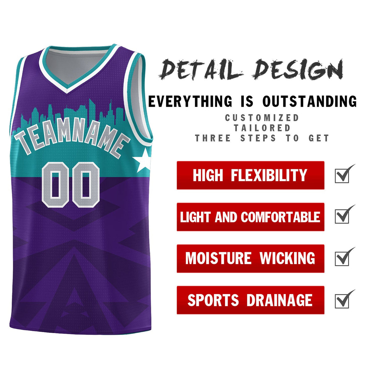 Custom Purple Personalized City Silhouette Pattern Sports Uniform Basketball Jersey|KXKSHOP