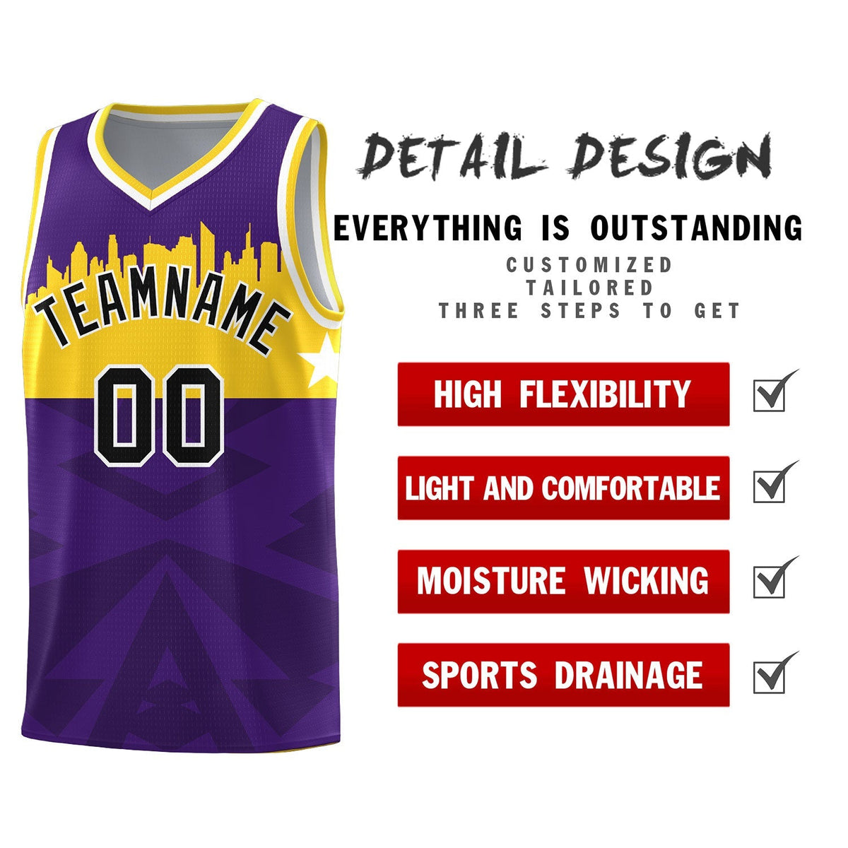 Custom Purple Personalized City Silhouette Pattern Sports Uniform Basketball Jersey|KXKSHOP