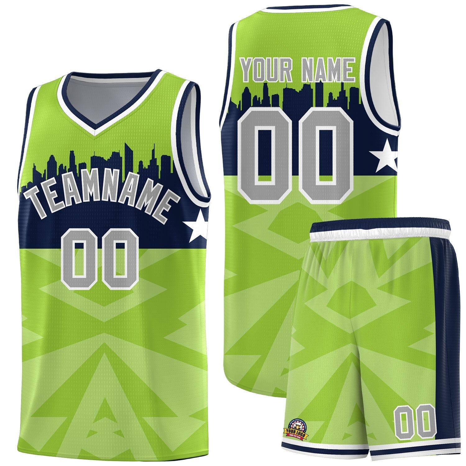 Custom Neon Green Personalized City Silhouette Pattern Sports Uniform Basketball Jersey|KXKSHOP