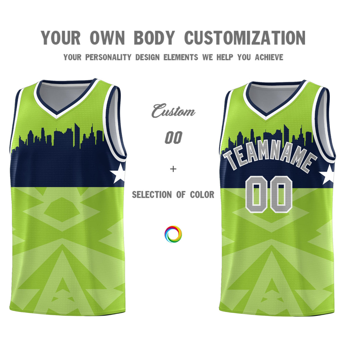 Custom Neon Green Personalized City Silhouette Pattern Sports Uniform Basketball Jersey|KXKSHOP