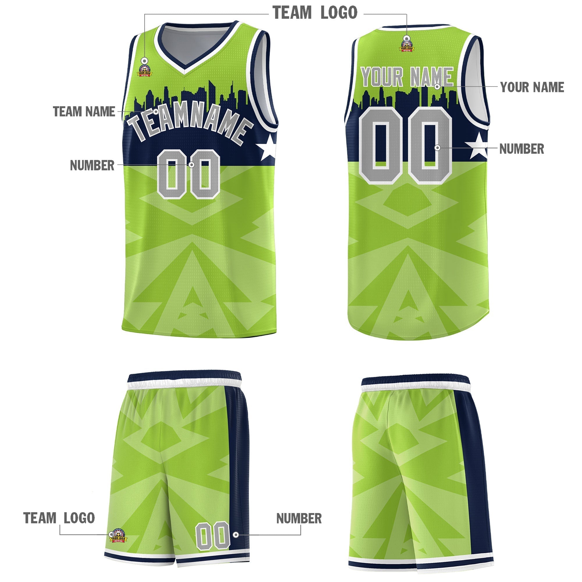 Custom Neon Green Personalized City Silhouette Pattern Sports Uniform Basketball Jersey|KXKSHOP