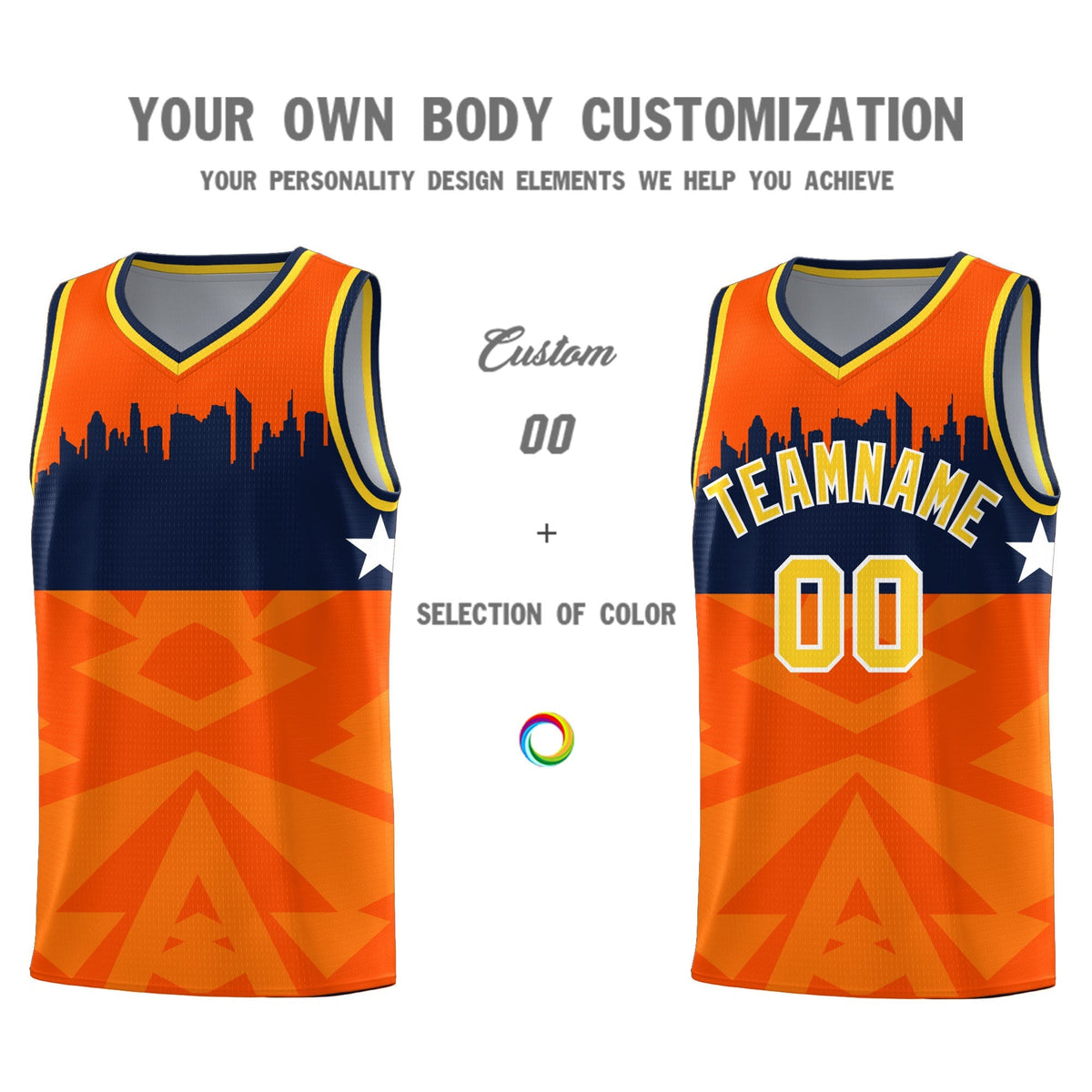 Custom Orange Personalized City Silhouette Pattern Sports Uniform Basketball Jersey|KXKSHOP
