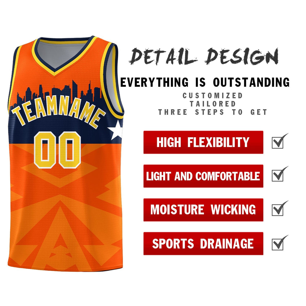 Custom Orange Personalized City Silhouette Pattern Sports Uniform Basketball Jersey|KXKSHOP