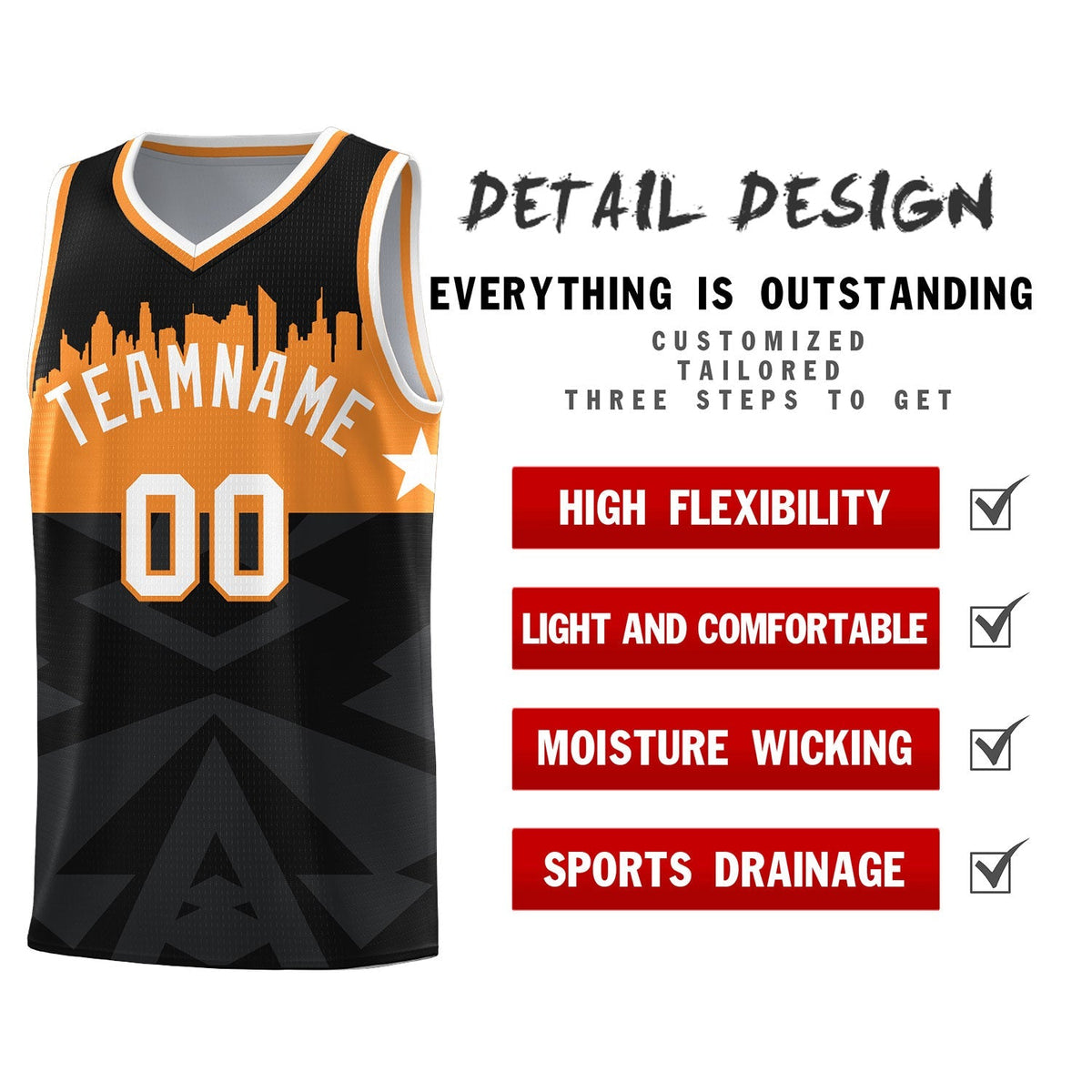 Custom Black Personalized City Silhouette Pattern Sports Uniform Basketball Jersey|KXKSHOP