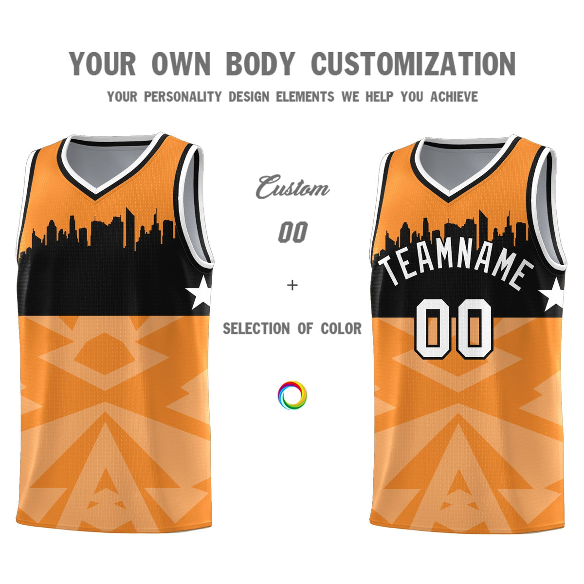 Custom Orange Personalized City Silhouette Pattern Sports Uniform Basketball Jersey|KXKSHOP
