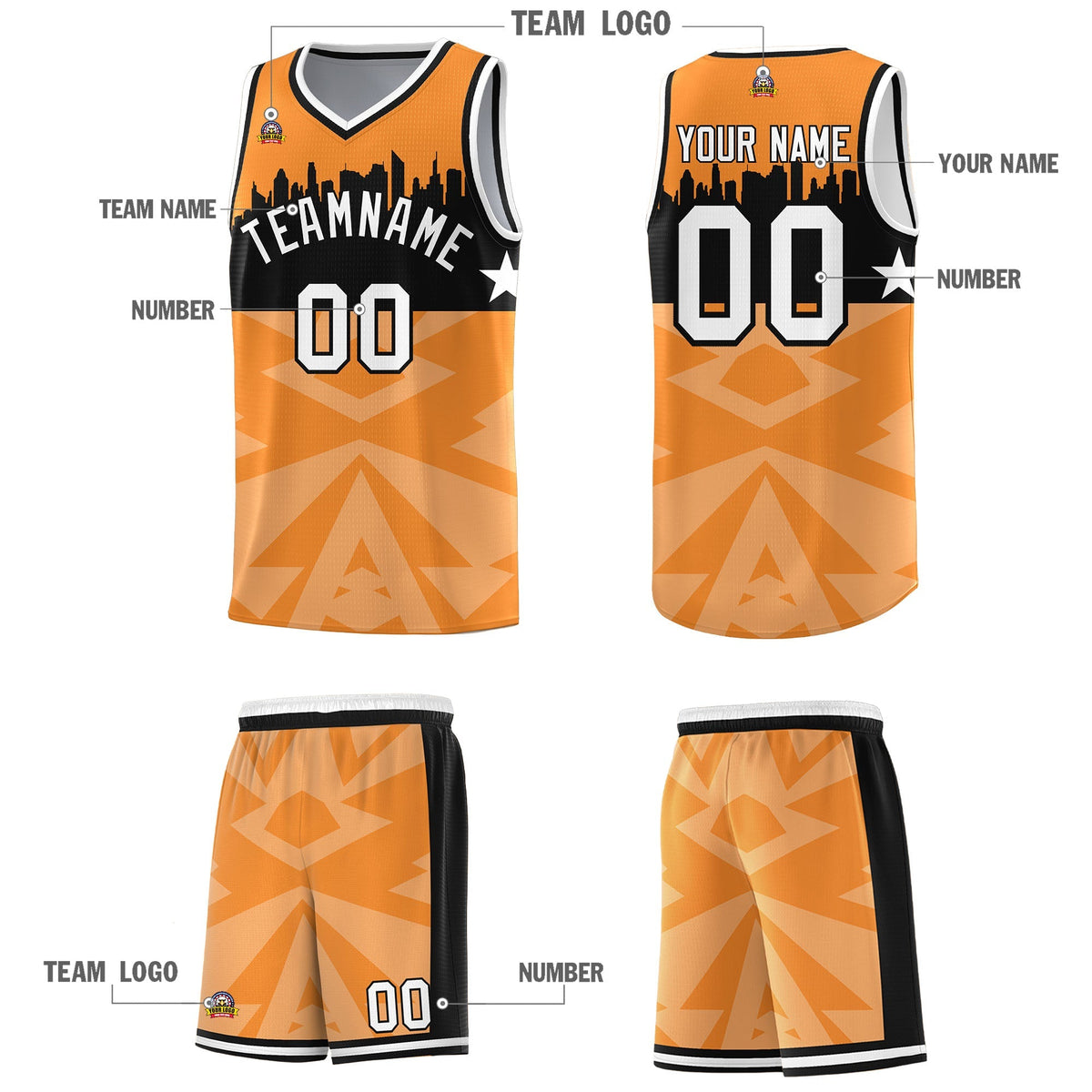 Custom Orange Personalized City Silhouette Pattern Sports Uniform Basketball Jersey|KXKSHOP