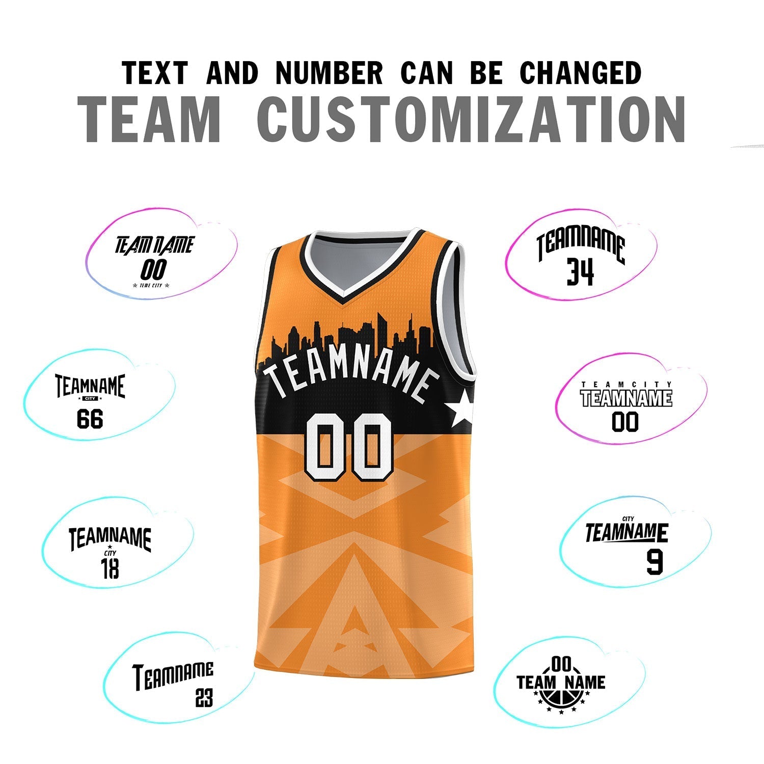 Custom Orange Personalized City Silhouette Pattern Sports Uniform Basketball Jersey|KXKSHOP