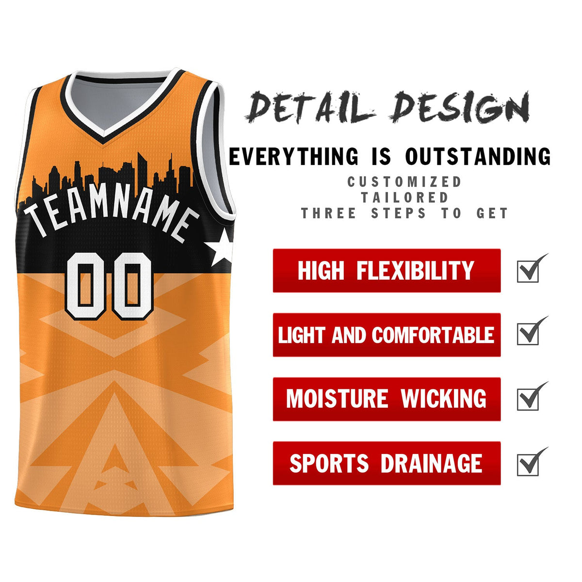 Custom Orange Personalized City Silhouette Pattern Sports Uniform Basketball Jersey|KXKSHOP