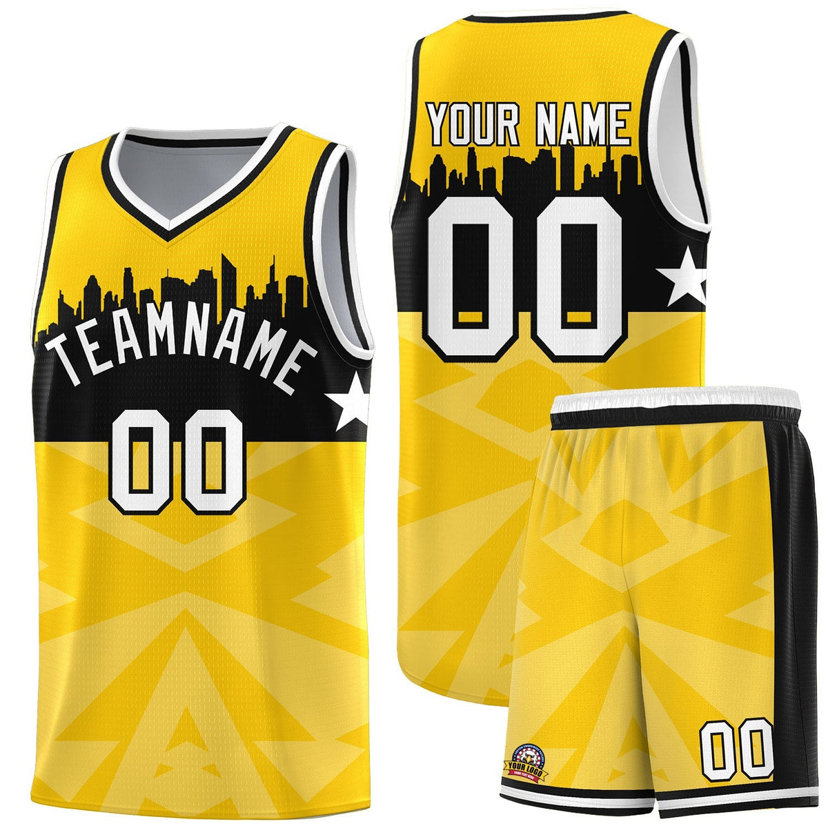 Custom Gold Personalized City Silhouette Pattern Sports Uniform Basketball Jersey|KXKSHOP