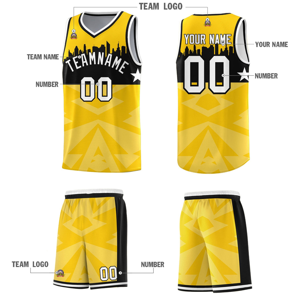 Custom Gold Personalized City Silhouette Pattern Sports Uniform Basketball Jersey|KXKSHOP