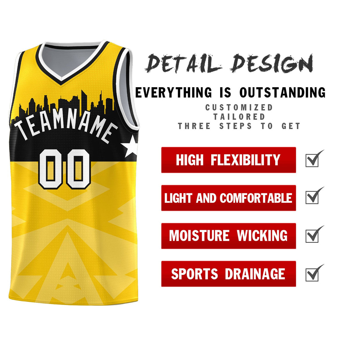 Custom Gold Personalized City Silhouette Pattern Sports Uniform Basketball Jersey|KXKSHOP