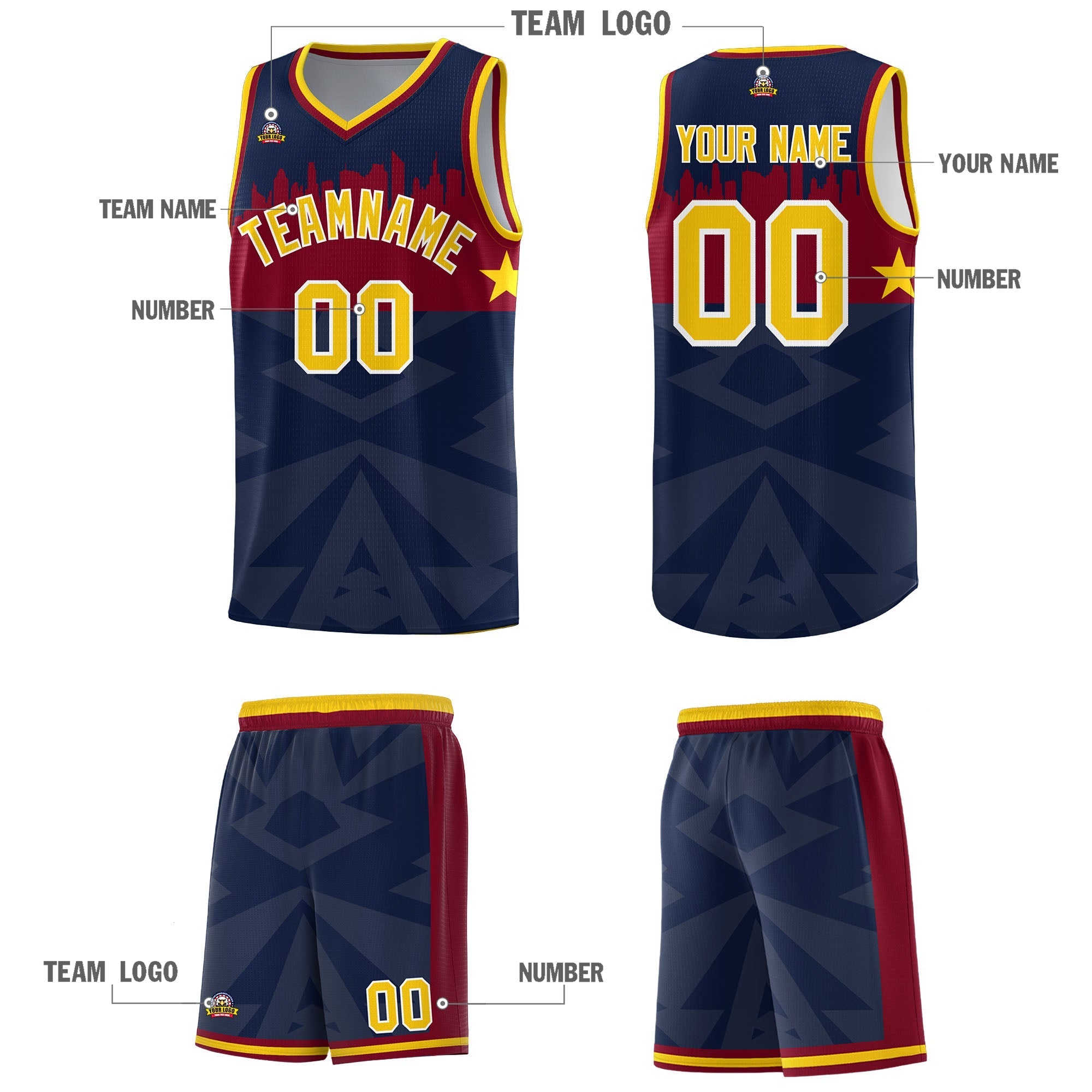 Custom Navy Personalized City Silhouette Pattern Sports Uniform Basketball Jersey|KXKSHOP