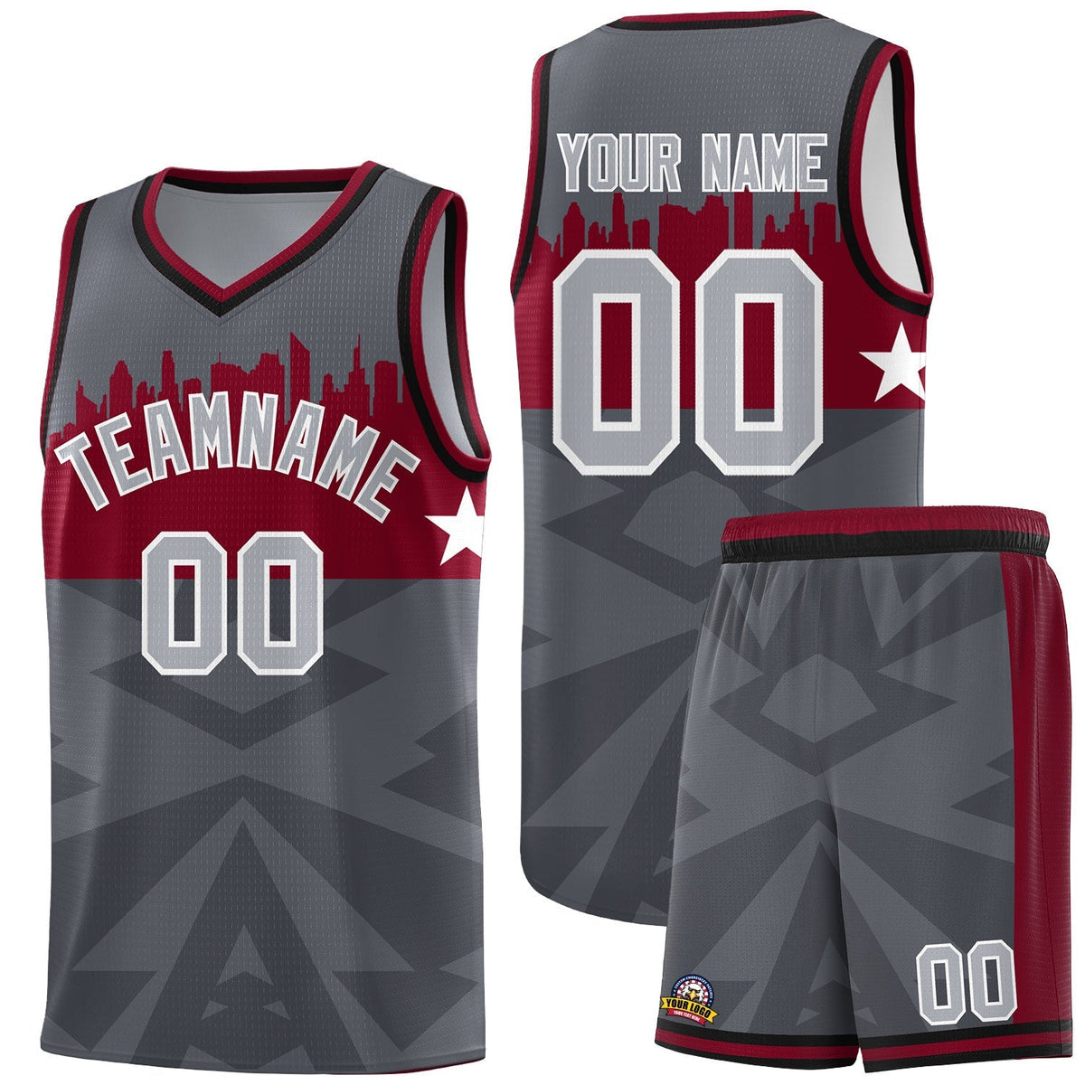 Custom Dark Gray Personalized City Silhouette Pattern Sports Uniform Basketball Jersey|KXKSHOP