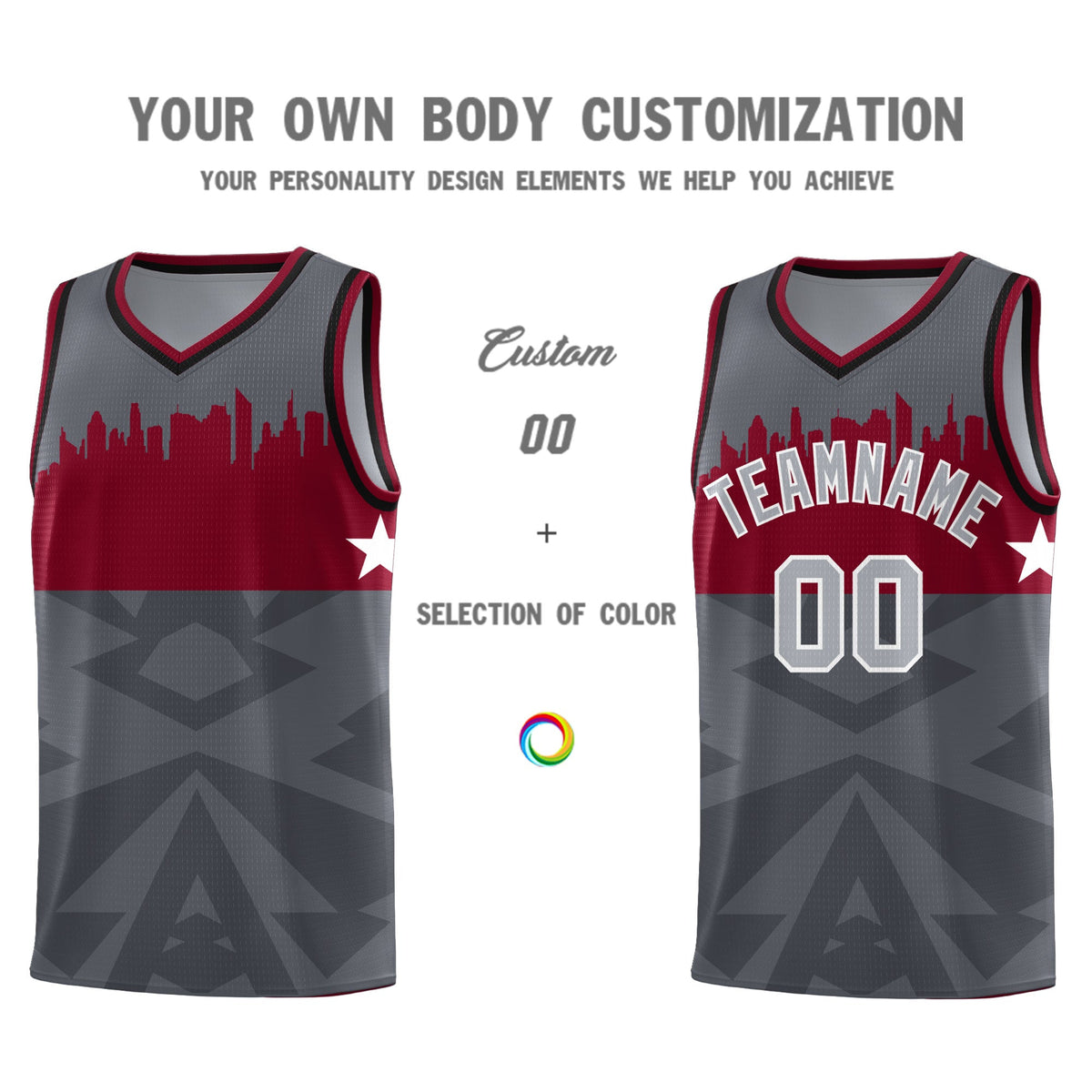 Custom Dark Gray Personalized City Silhouette Pattern Sports Uniform Basketball Jersey|KXKSHOP
