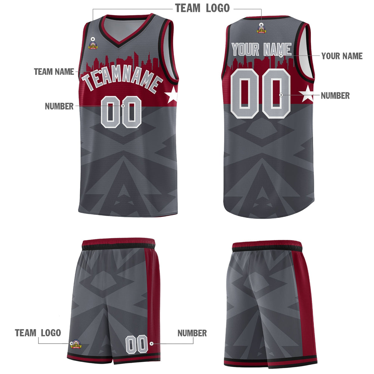 Custom Dark Gray Personalized City Silhouette Pattern Sports Uniform Basketball Jersey|KXKSHOP