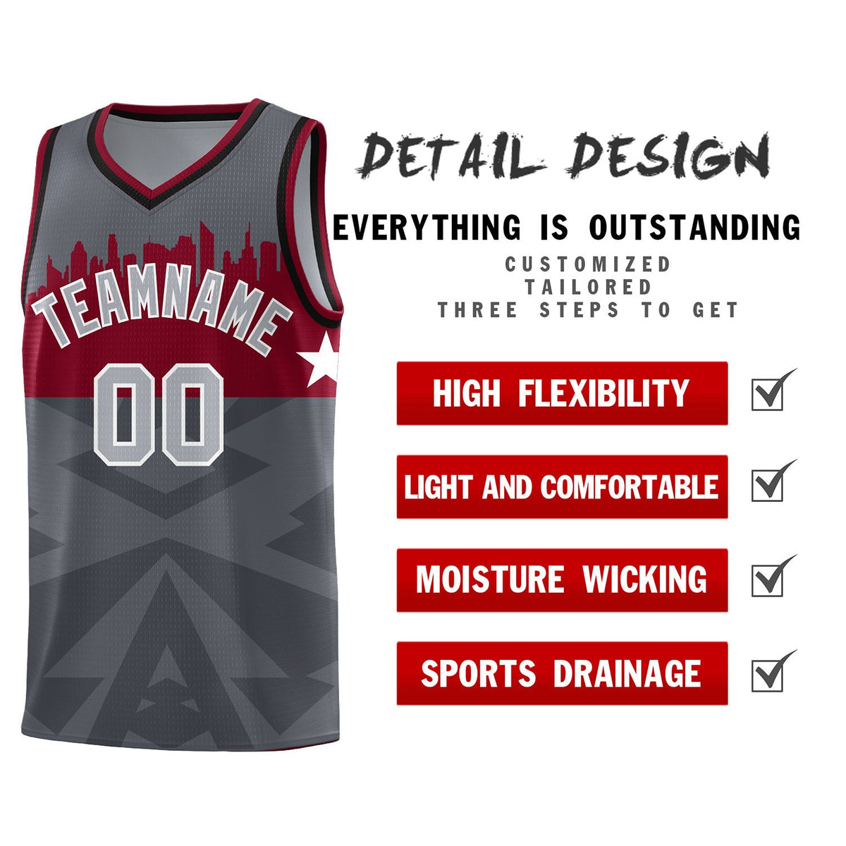Custom Dark Gray Personalized City Silhouette Pattern Sports Uniform Basketball Jersey|KXKSHOP