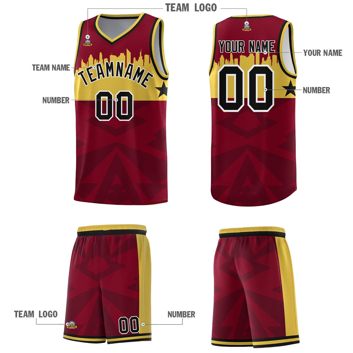 Custom Crimson Personalized City Silhouette Pattern Sports Uniform Basketball Jersey|KXKSHOP