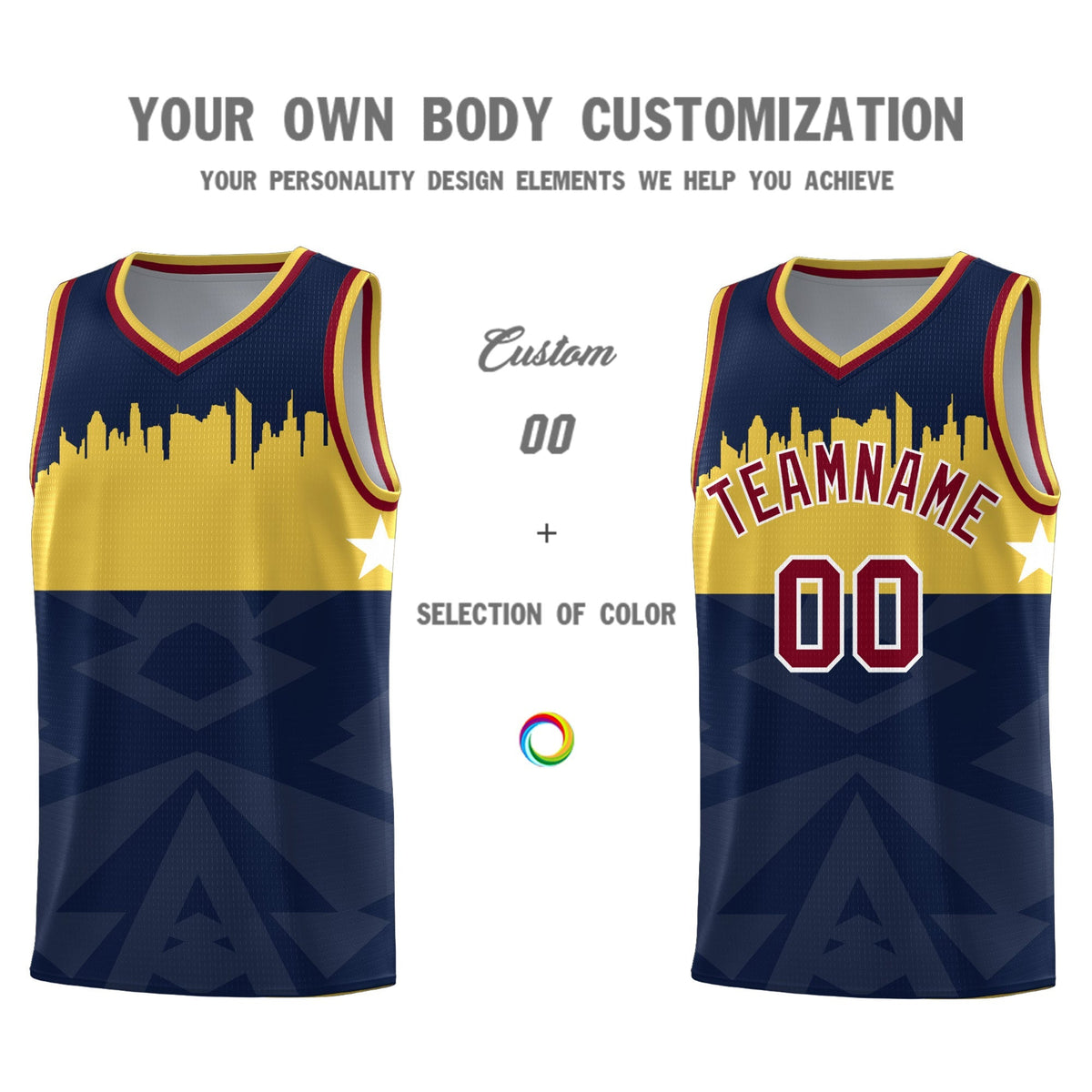 Custom Navy Personalized City Silhouette Pattern Sports Uniform Basketball Jersey|KXKSHOP