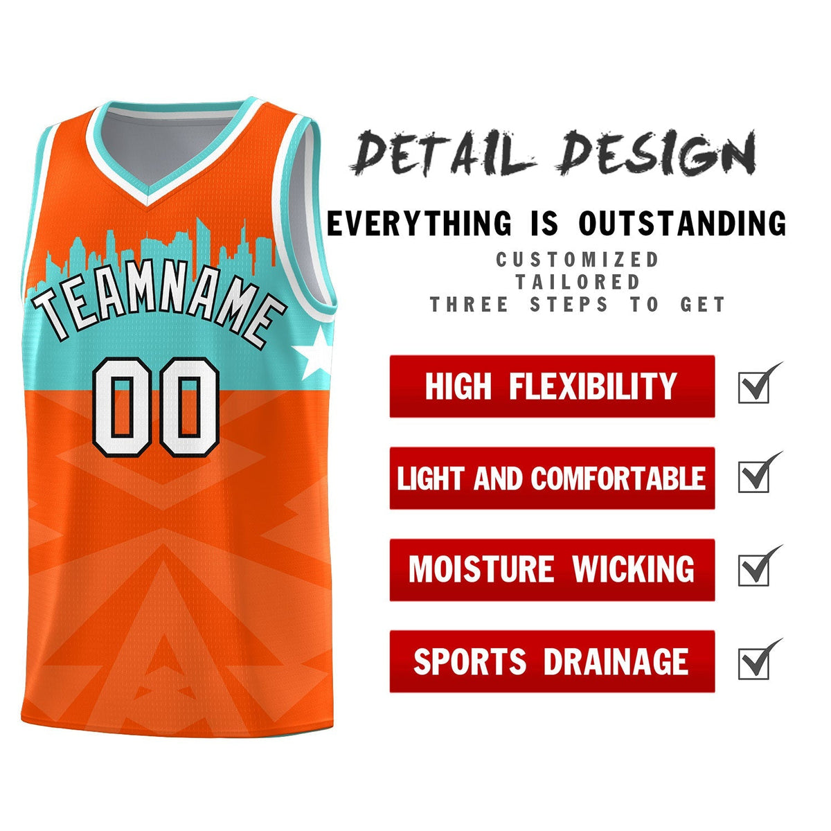 Custom Orange Personalized City Silhouette Pattern Sports Uniform Basketball Jersey|KXKSHOP
