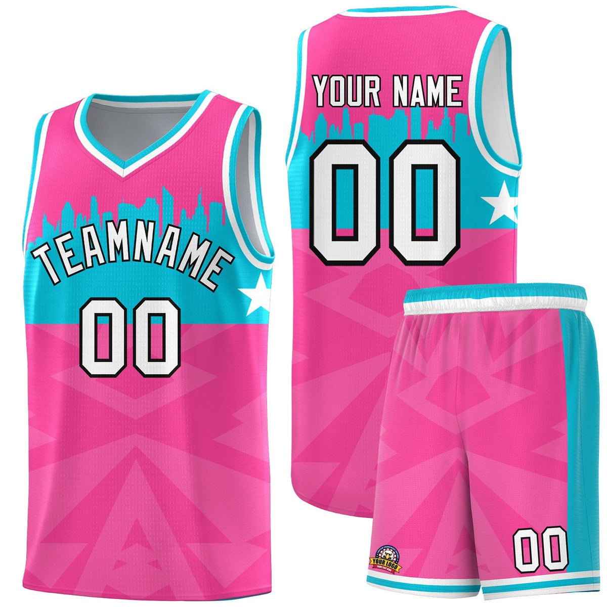 Custom Pink Personalized City Silhouette Pattern Sports Uniform Basketball Jersey|KXKSHOP