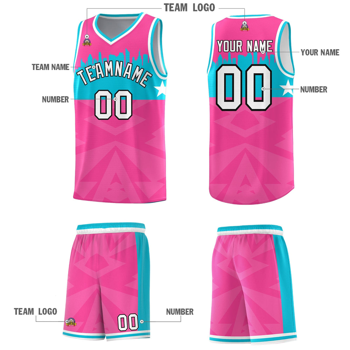 Custom Pink Personalized City Silhouette Pattern Sports Uniform Basketball Jersey|KXKSHOP