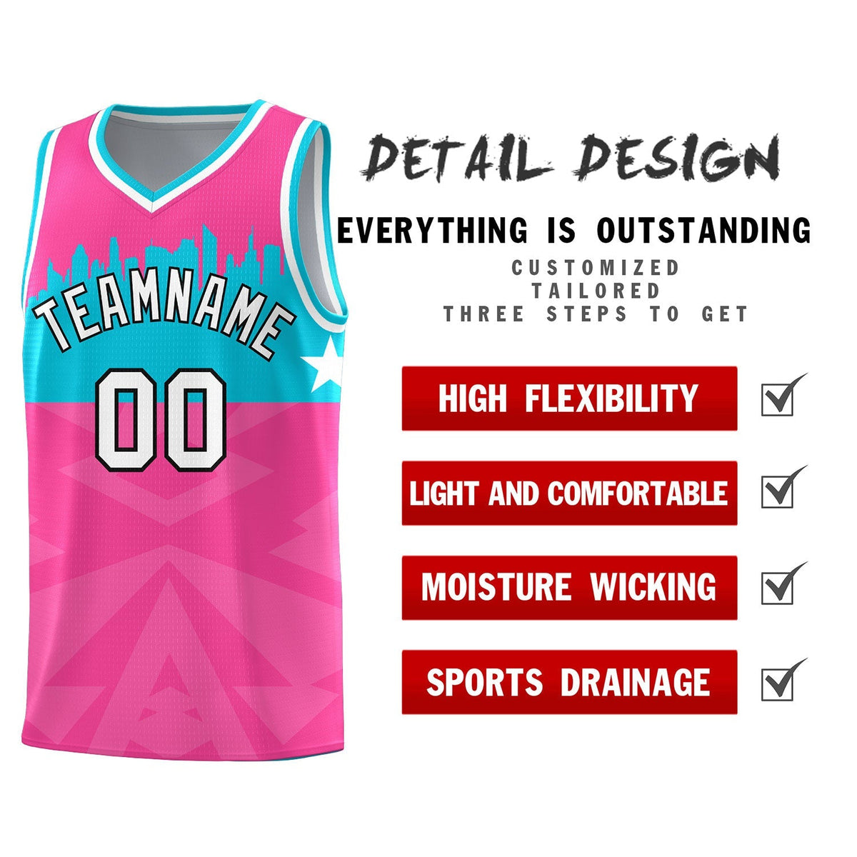 Custom Pink Personalized City Silhouette Pattern Sports Uniform Basketball Jersey|KXKSHOP
