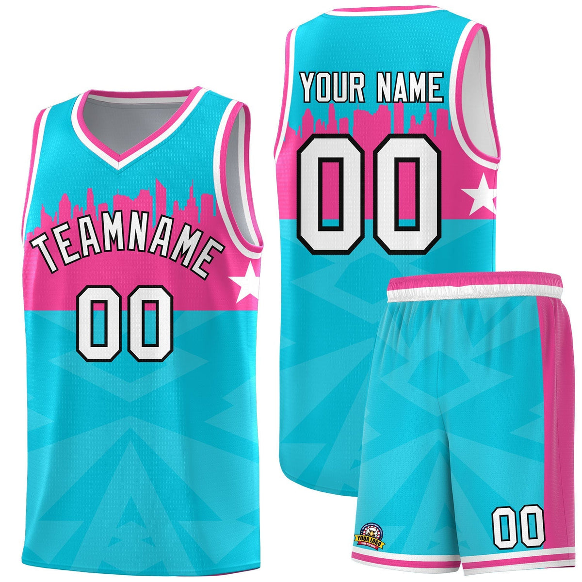 Custom Sky Blue Personalized City Silhouette Pattern Sports Uniform Basketball Jersey|KXKSHOP