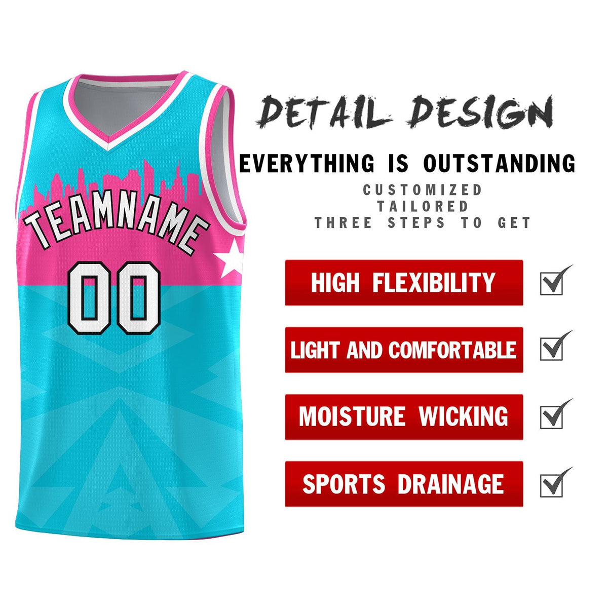 Custom Sky Blue Personalized City Silhouette Pattern Sports Uniform Basketball Jersey|KXKSHOP