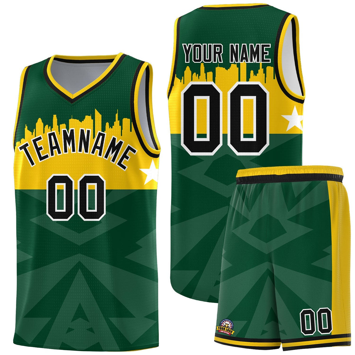Custom Green Personalized City Silhouette Pattern Sports Uniform Basketball Jersey|KXKSHOP