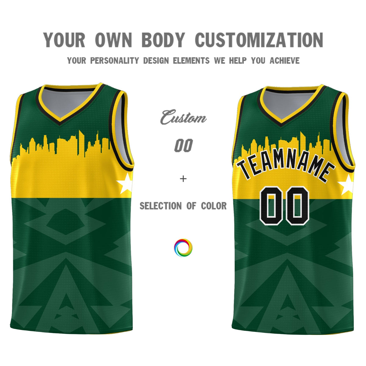 Custom Green Personalized City Silhouette Pattern Sports Uniform Basketball Jersey|KXKSHOP