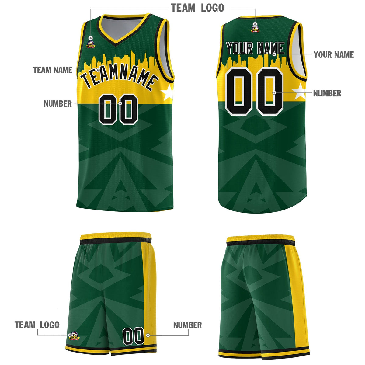 Custom Green Personalized City Silhouette Pattern Sports Uniform Basketball Jersey|KXKSHOP