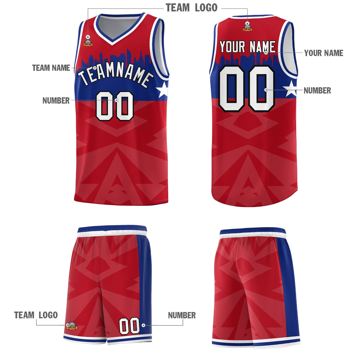 Custom Red Personalized City Silhouette Pattern Sports Uniform Basketball Jersey|KXKSHOP