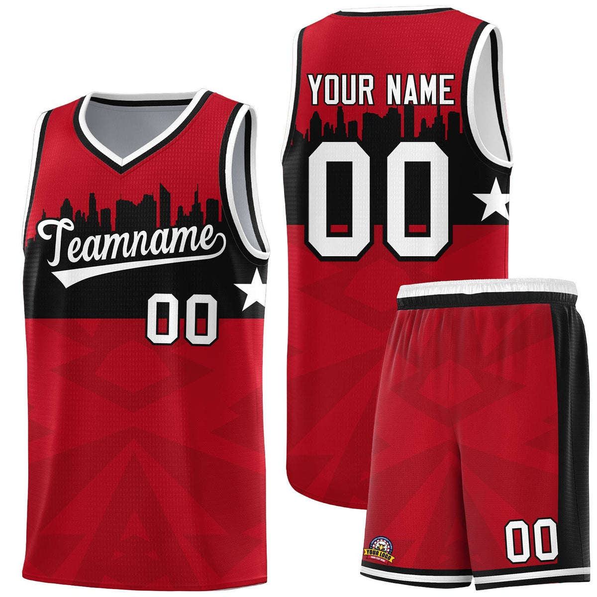 Custom Red Personalized City Silhouette Pattern Sports Uniform Basketball Jersey|KXKSHOP