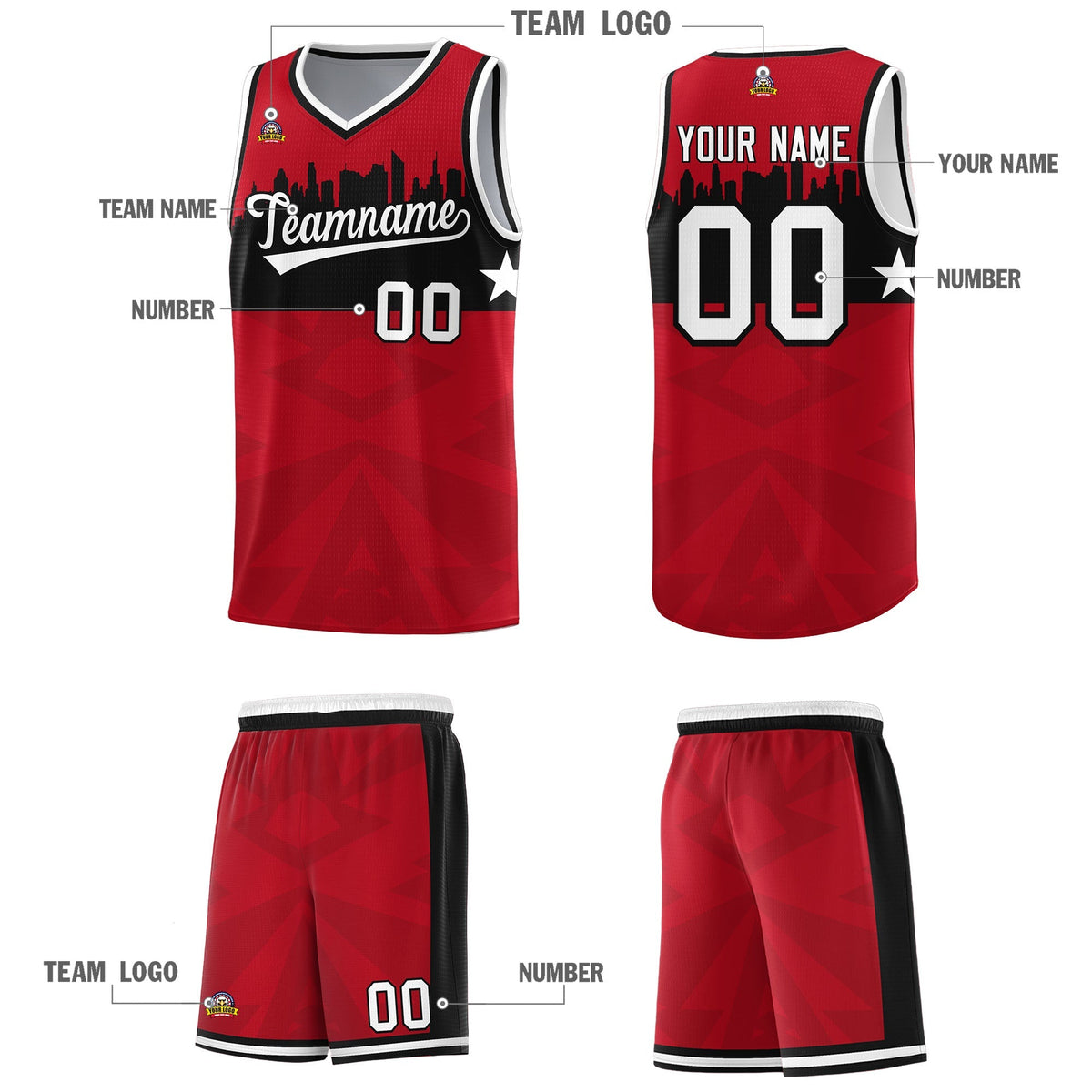 Custom Red Personalized City Silhouette Pattern Sports Uniform Basketball Jersey|KXKSHOP