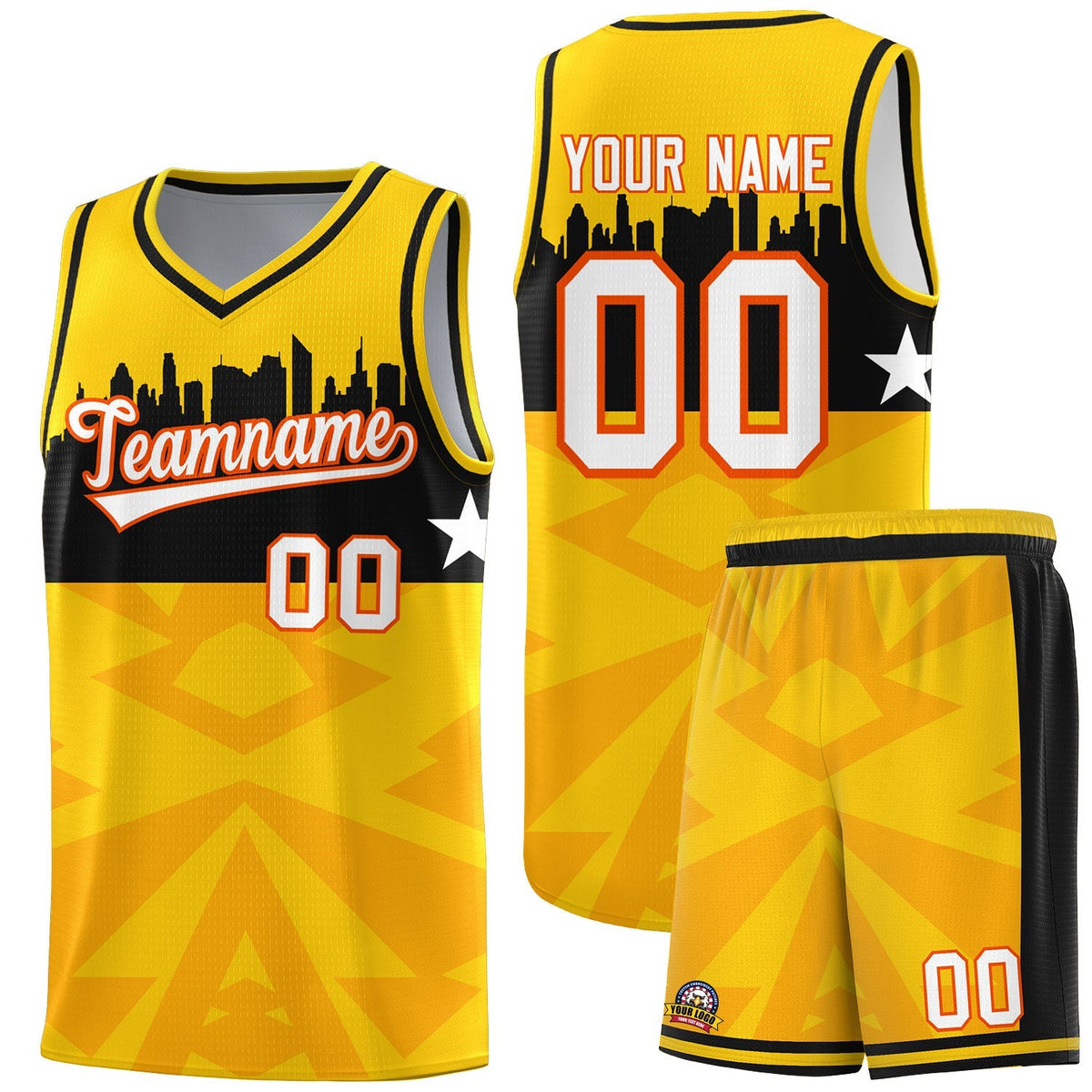 Custom Gold Personalized City Silhouette Pattern Sports Uniform Basketball Jersey|KXKSHOP