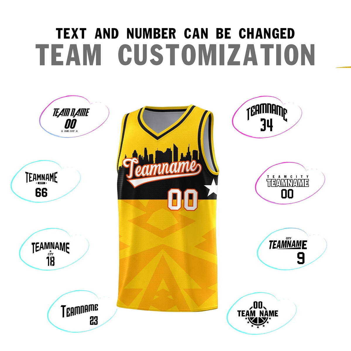Custom Gold Personalized City Silhouette Pattern Sports Uniform Basketball Jersey|KXKSHOP