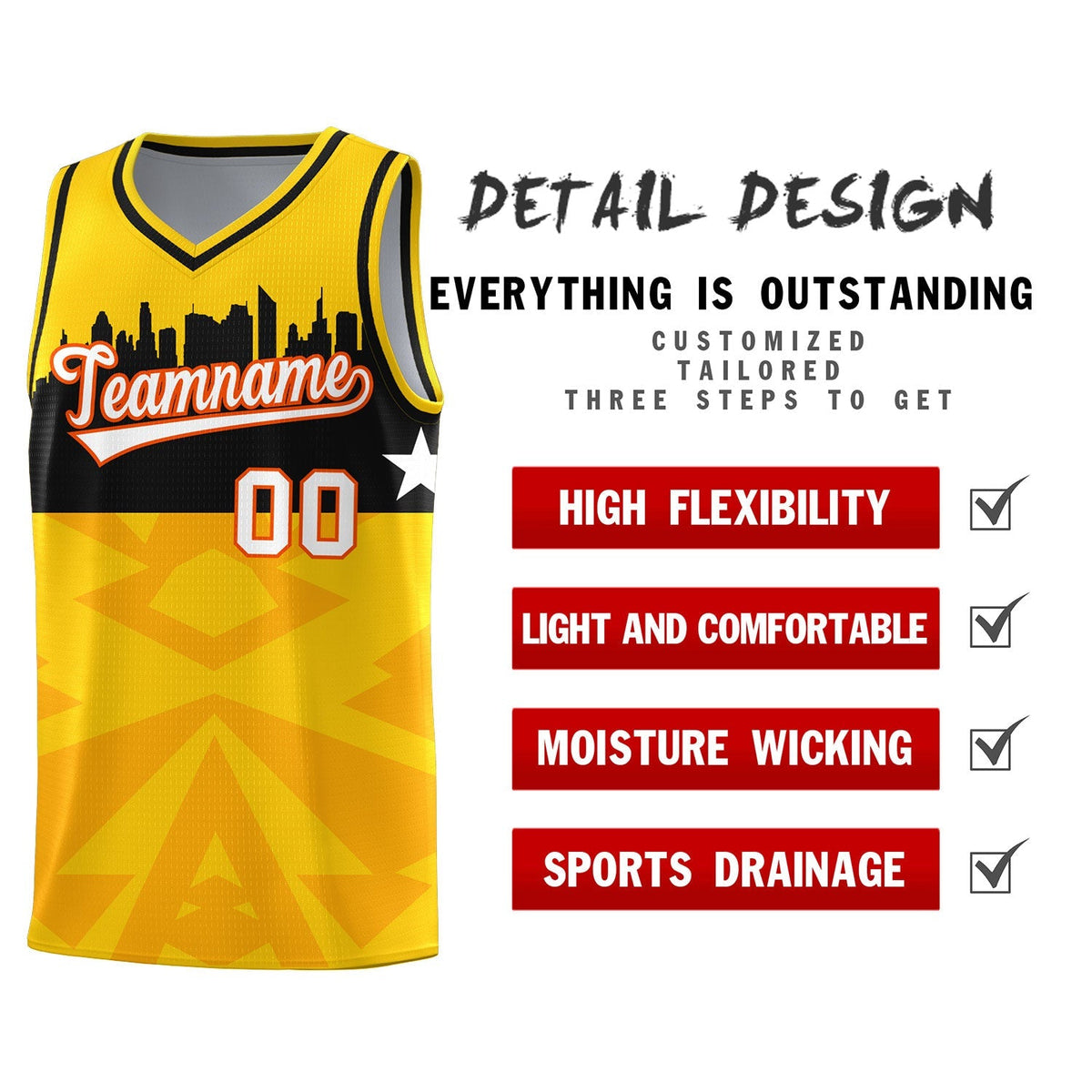 Custom Gold Personalized City Silhouette Pattern Sports Uniform Basketball Jersey|KXKSHOP