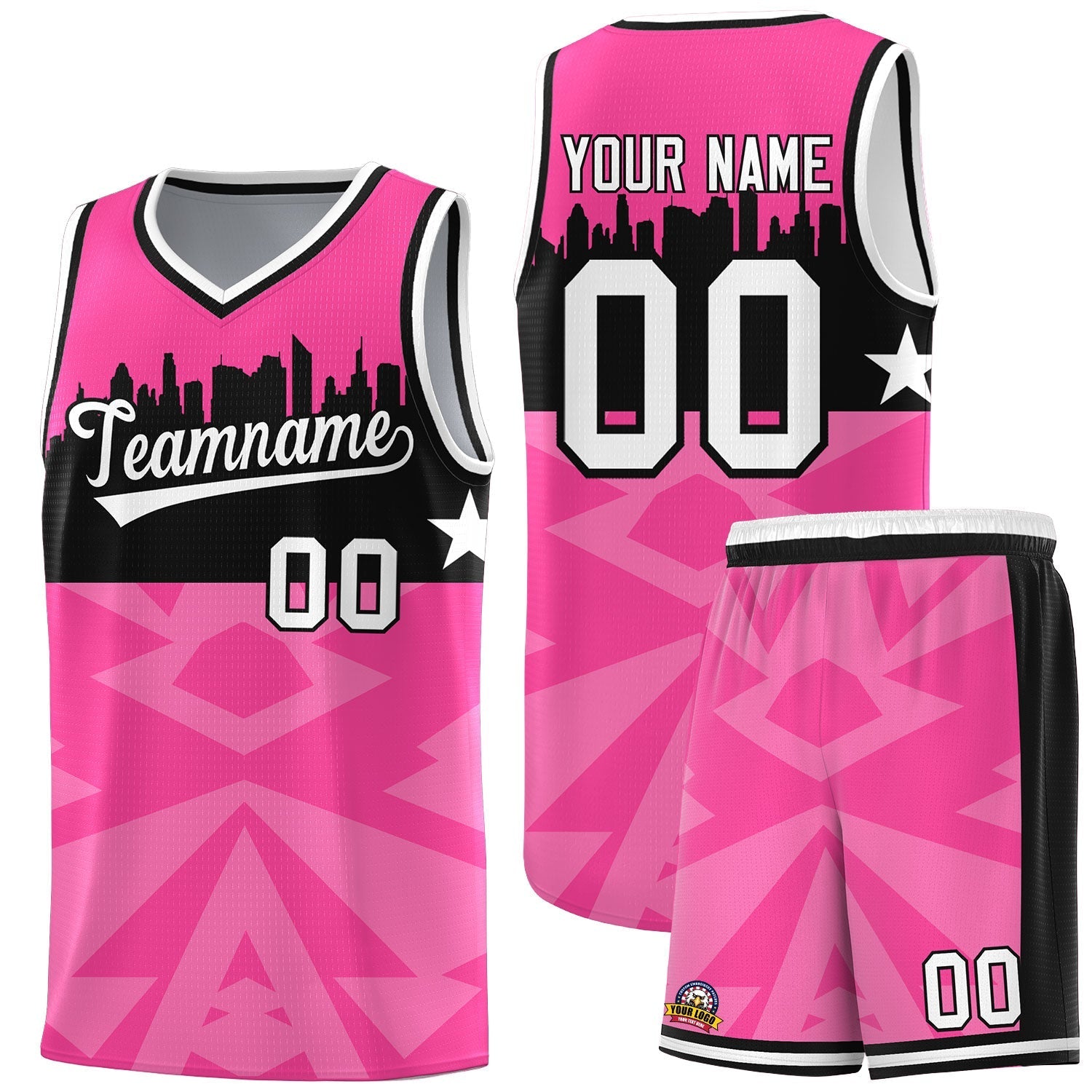 Custom Pink Personalized City Silhouette Pattern Sports Uniform Basketball Jersey|KXKSHOP