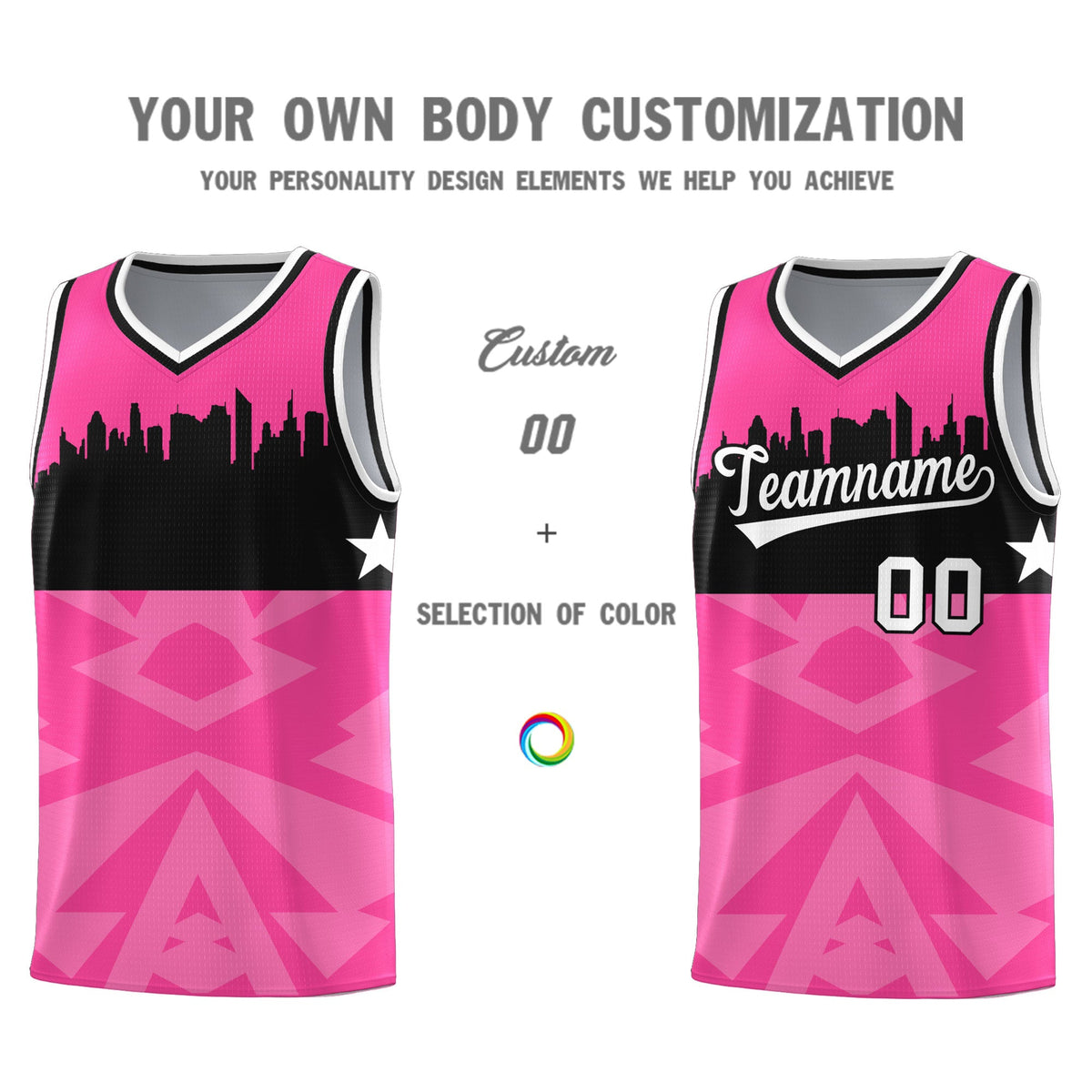 Custom Pink Personalized City Silhouette Pattern Sports Uniform Basketball Jersey|KXKSHOP