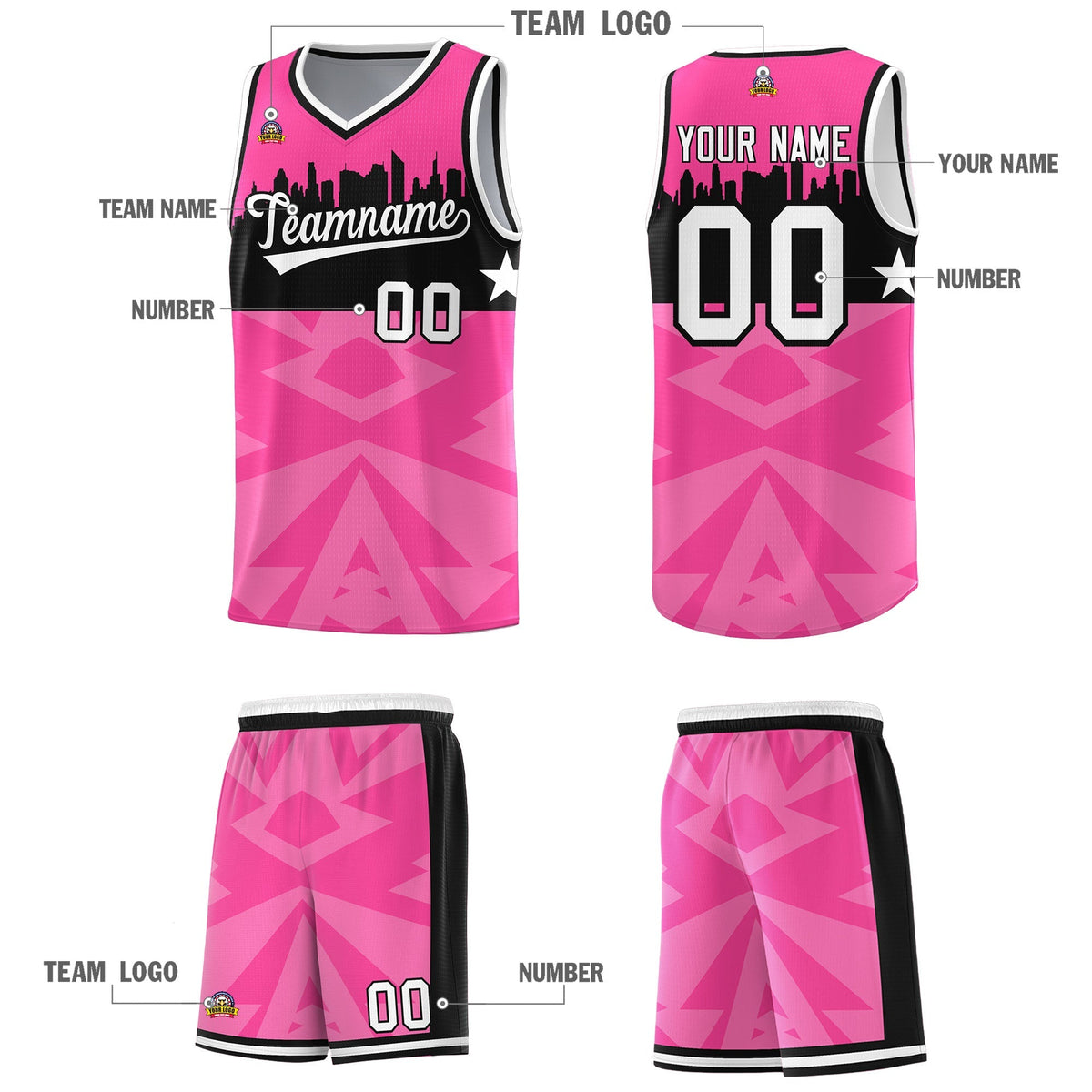 Custom Pink Personalized City Silhouette Pattern Sports Uniform Basketball Jersey|KXKSHOP