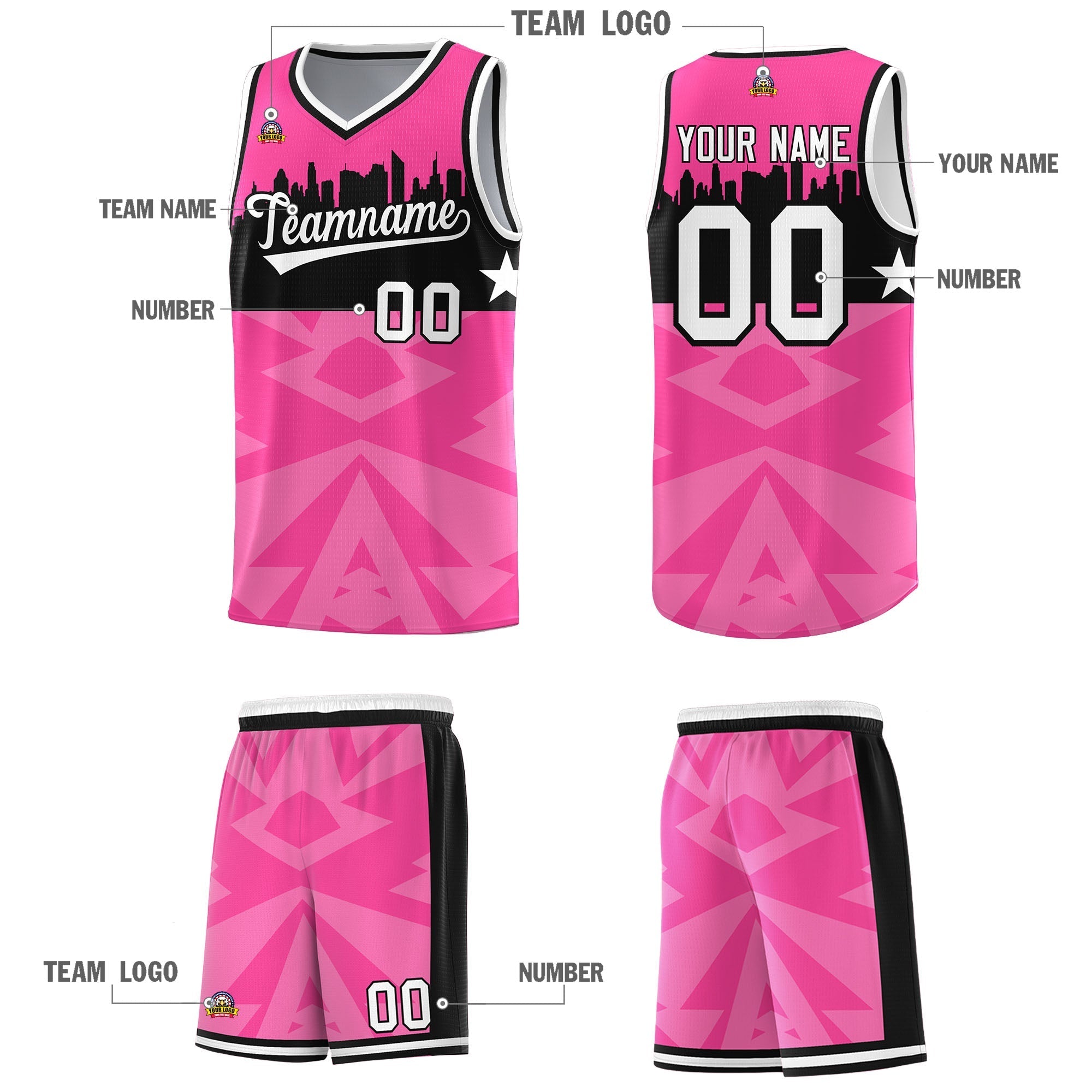 Custom Pink Personalized City Silhouette Pattern Sports Uniform Basketball Jersey|KXKSHOP
