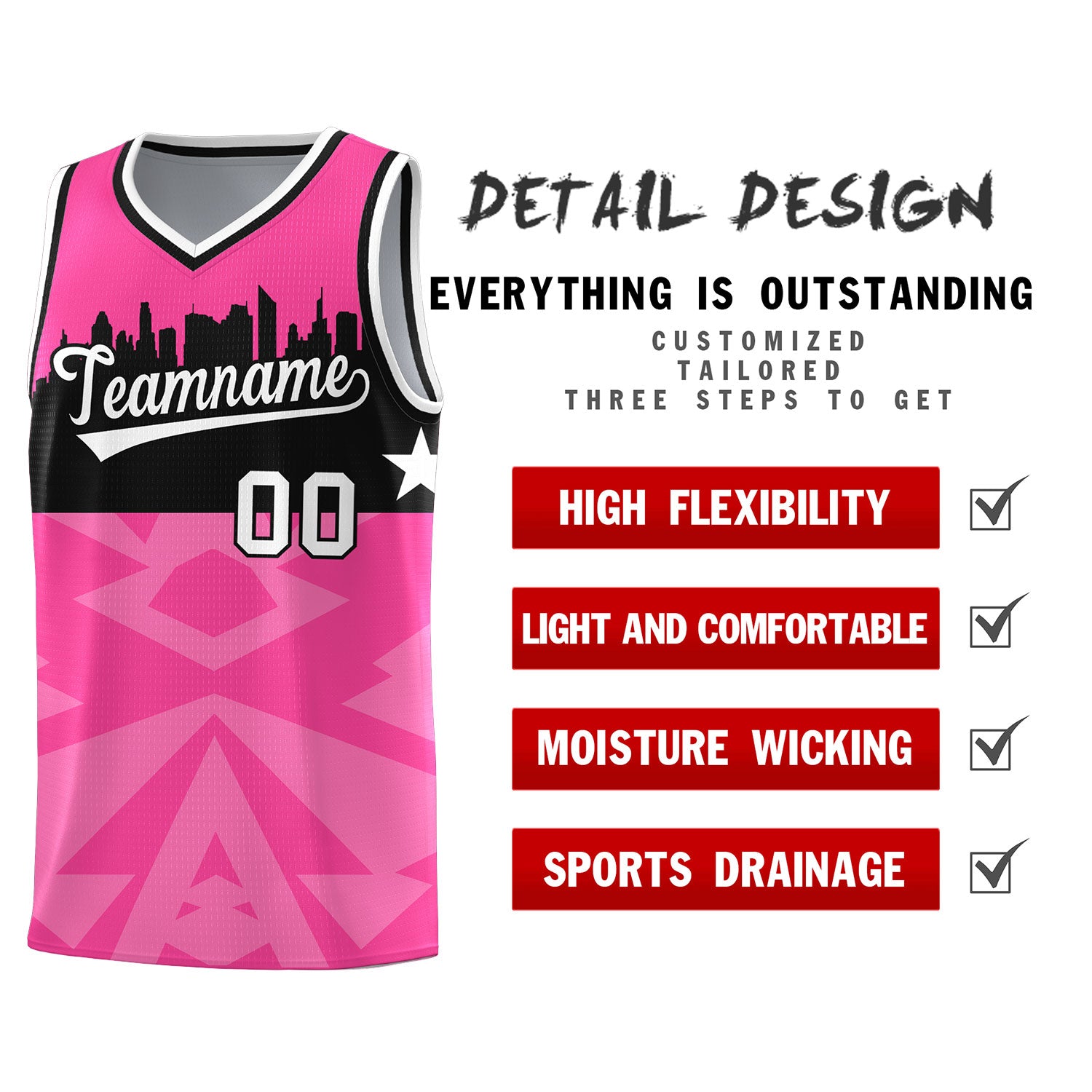 Custom Pink Personalized City Silhouette Pattern Sports Uniform Basketball Jersey|KXKSHOP