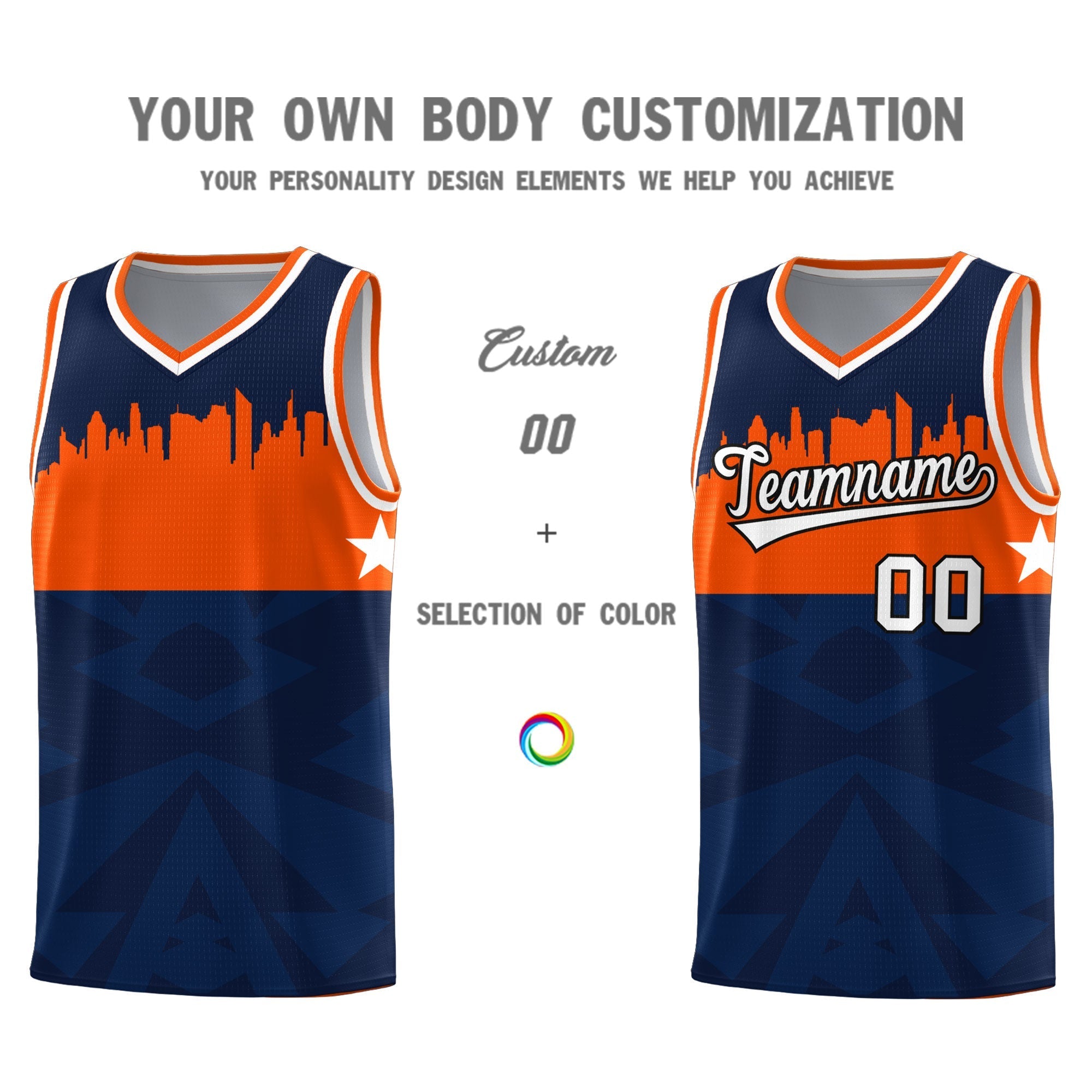 Custom Navy Personalized City Silhouette Pattern Sports Uniform Basketball Jersey|KXKSHOP