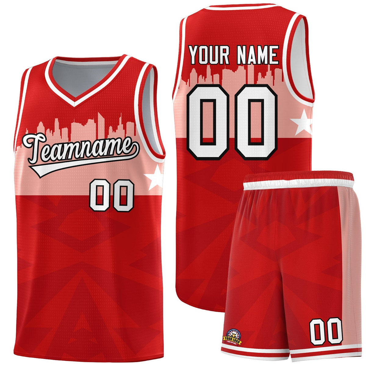 Custom Red Personalized City Silhouette Pattern Sports Uniform Basketball Jersey|KXKSHOP