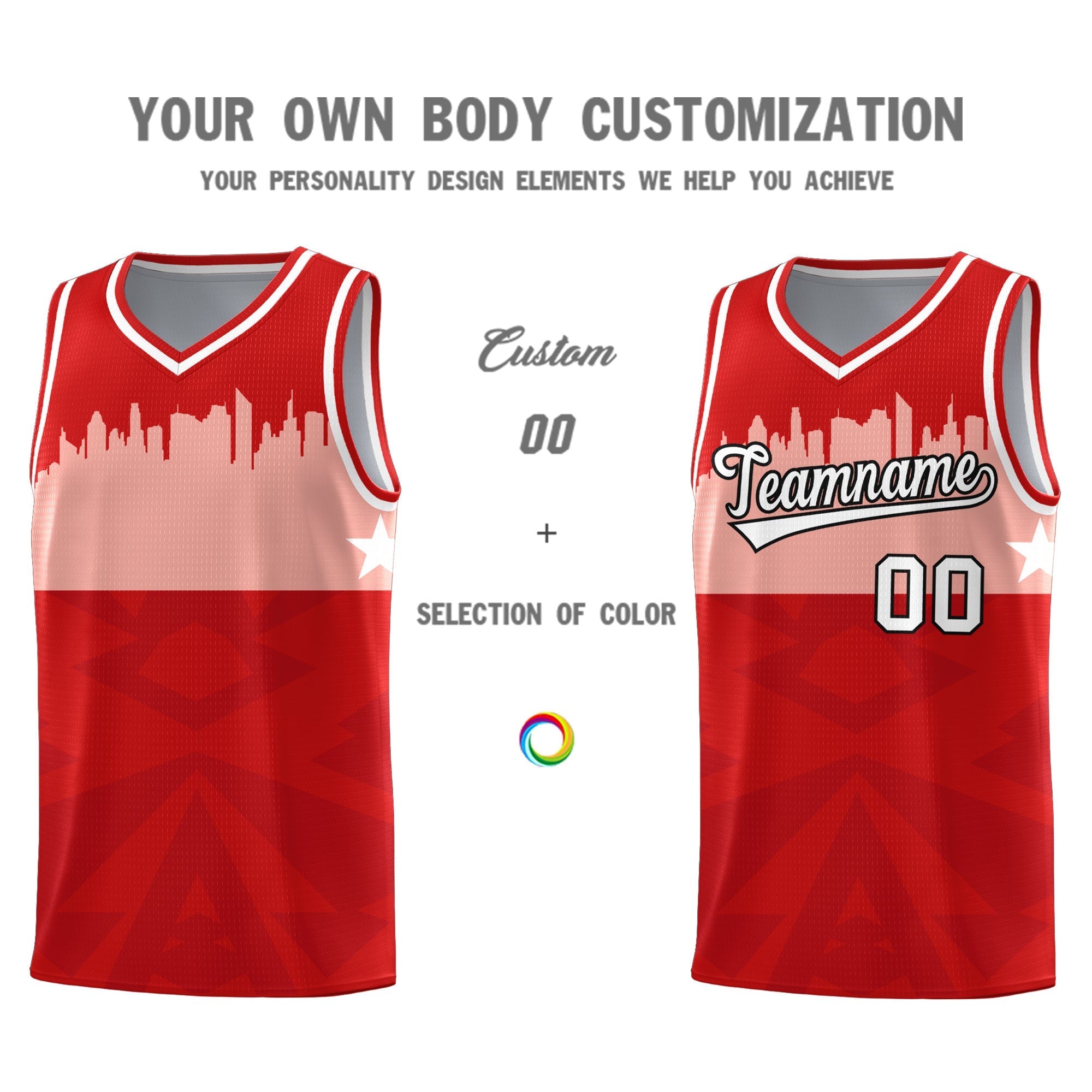 Custom Red Personalized City Silhouette Pattern Sports Uniform Basketball Jersey|KXKSHOP