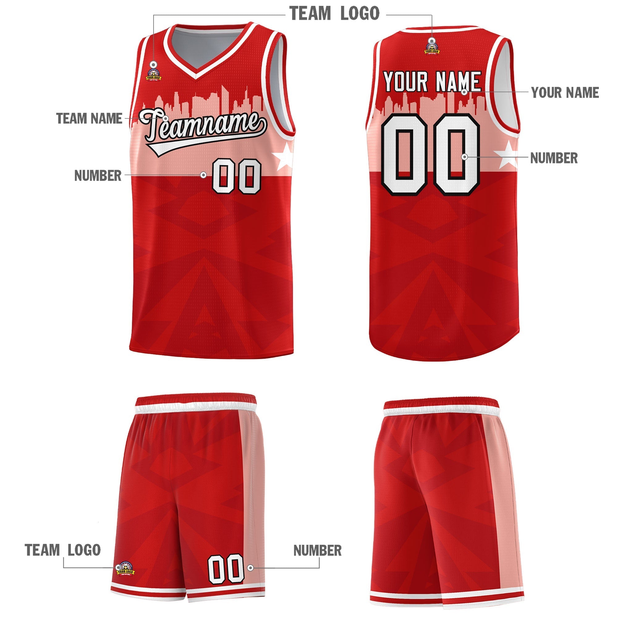 Custom Red Personalized City Silhouette Pattern Sports Uniform Basketball Jersey|KXKSHOP