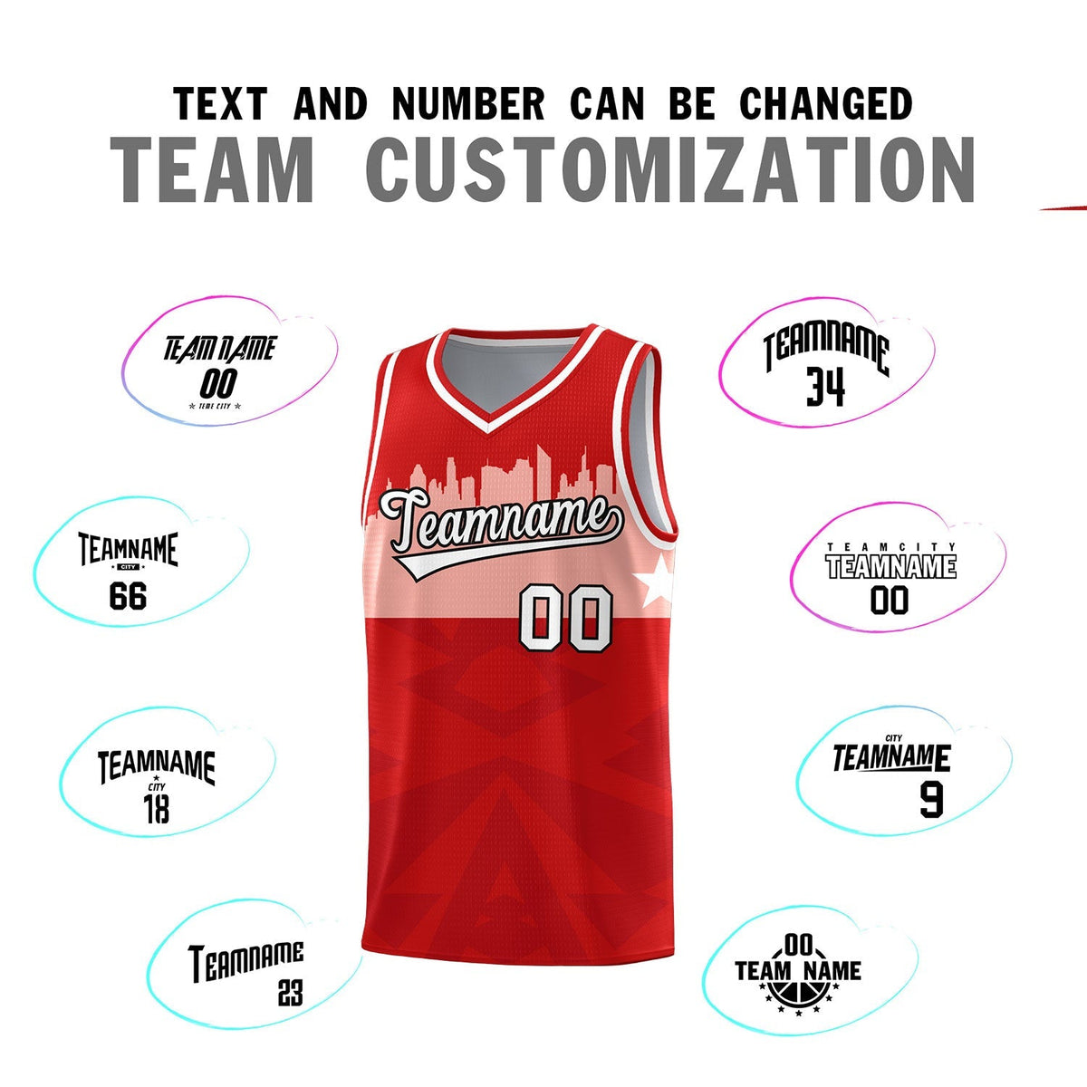 Custom Red Personalized City Silhouette Pattern Sports Uniform Basketball Jersey|KXKSHOP