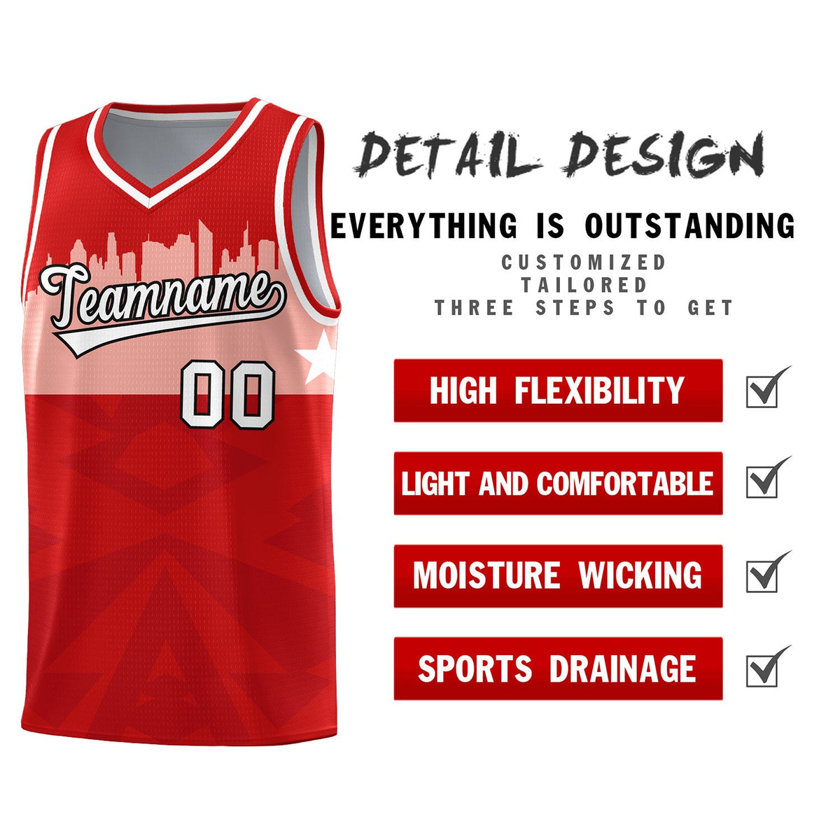 Custom Red Personalized City Silhouette Pattern Sports Uniform Basketball Jersey|KXKSHOP